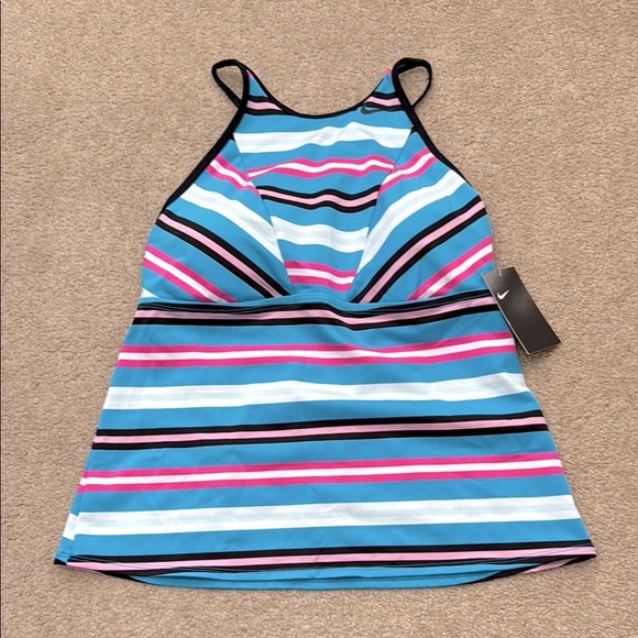 NWT Nike High Neck Racerback Multi Striped Tank Top Size XL - Picture 1 of 6